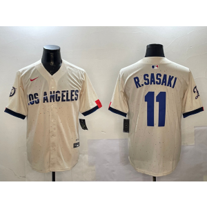 MLB Dodgers 11 R.Sasaki Cream City Nike Cool Base Men Jersey