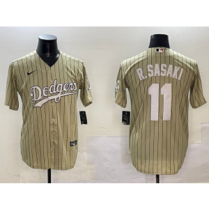 MLB Dodgers 11 R.Sasaki Cream Nike Cool Base Men Jersey