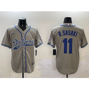 MLB Dodgers 11 R.Sasaki Grey Nike Cool Base Men Jersey