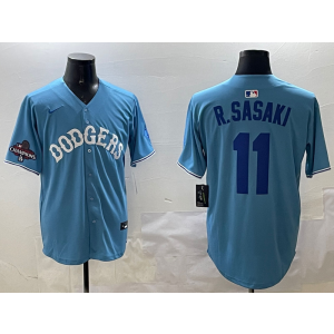 MLB Dodgers 11 R.Sasaki Light Blue Nike Cool Base Men Jersey