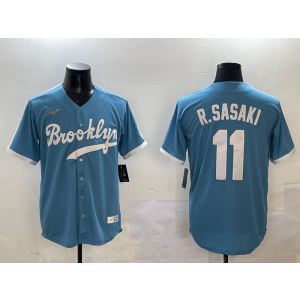 MLB Dodgers 11 R.Sasaki Light Blue Nike Cool Base Men Jersey