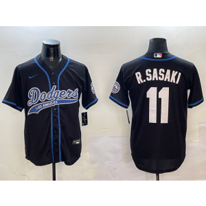 MLB Dodgers 11 R.Sasaki White Black Nike Cool Base Men Jersey