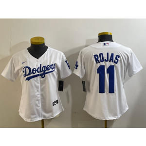 MLB Dodgers 11 Rojas White Nike Cool Base Women Jersey