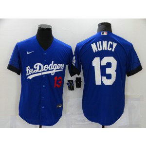 MLB Dodgers 13 Max Muncy Blue 2021 City Connect Cool Base Men Jersey