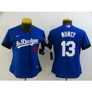 MLB Dodgers 13 Max Muncy Blue 2021 City Connect Cool Base Women Jersey