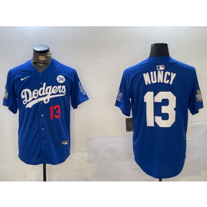 MLB Dodgers 13 Max Muncy Blue 2024 World Series Cool Base Men Jersey with 34 Patch