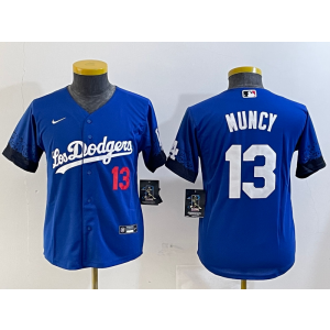 MLB Dodgers 13 Max Muncy Blue City Nike Cool Base Youth Jersey