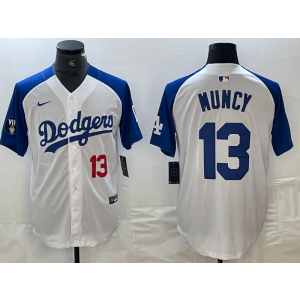 MLB Dodgers 13 Max Muncy White Blue Nike Cool Base Men Jersey