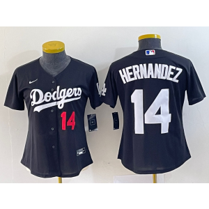 MLB Dodgers 14 Enrique Hernandez Black Nike Cool Base Women Jersey