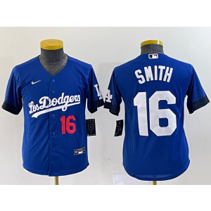 MLB Dodgers 16 Will Smith Blue Nike Cool Base Women Jersey