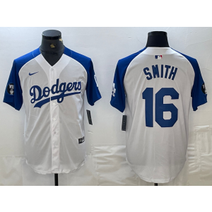 MLB Dodgers 16 Will Smith Blue White Nike Cool Base Men Jersey