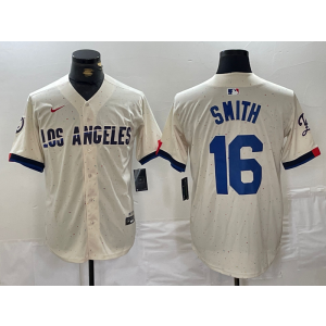 MLB Dodgers 16 Will Smith Cream Nike Cool Base Men Jersey