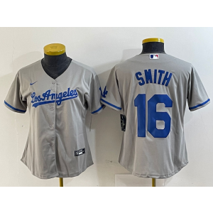 MLB Dodgers 16 Will Smith Grey Nike Cool Base Women Jersey
