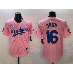 MLB Dodgers 16 Will Smith Pink 2025 Tokyo Series Nike Cool Base Men Jersey