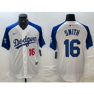 MLB Dodgers 16 Will Smith White Blue Nike Cool Base Men Jersey