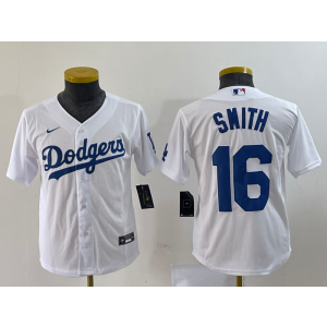 MLB Dodgers 16 Will Smith White Nike Cool Base Youth Jersey