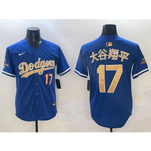 MLB Dodgers 17 大谷翔平 2025 Blue Gold Collection Nike Cool Base Men Jersey