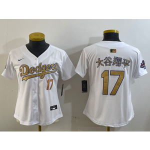 MLB Dodgers 17 大谷翔平 2025 White Gold Collection Nike Cool Base Youth Jersey