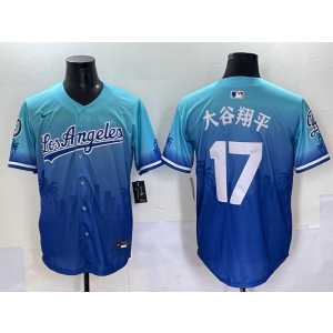 MLB Dodgers 17 大谷翔平 Blue Drift Nike Cool Base Men Jersey