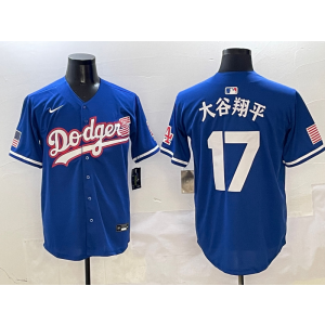 MLB Dodgers 17 大谷翔平 Blue USA Flag Nike Cool Base Men Jersey