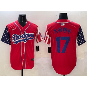 MLB Dodgers 17 大谷翔平 Red USA Flag Nike Cool Base Men Jersey