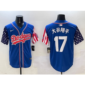 MLB Dodgers 17 大谷翔平 USA Flag Blue Nike Cool Base Men Jersey