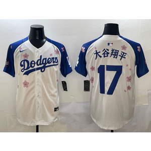 MLB Dodgers 17 大谷翔平 White Blue 2025 Tokyo Series Nike Cool Base Men Jersey