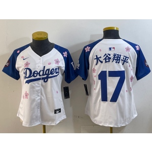 MLB Dodgers 17 大谷翔平 White Blue 2025 Tokyo Series Nike Cool Base Youth Jersey