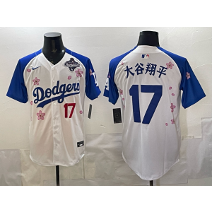 MLB Dodgers 17 大谷翔平 White Blue 2025 World Series Champion Nike Cool Base Men Jersey