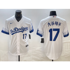 MLB Dodgers 17 大谷翔平 White City Connect Nike Cool Base Men Jersey