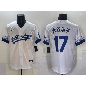 MLB Dodgers 17 大谷翔平 White City Nike Cool Base Men Jersey