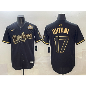 MLB Dodgers 17 Ohtain Black Gold 2025 World Series Nike Cool Base Men Jersey