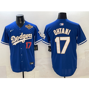 MLB Dodgers 17 Ohtain Blue Gold 2025 World Series Nike Cool Base Men Jersey