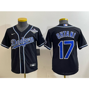 MLB Dodgers 17 Ohtani Black 2025 World Series Nike Cool Base Youth Jersey