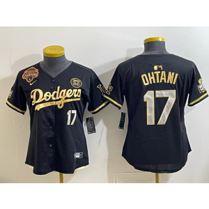 MLB Dodgers 17 Ohtani Black Gold 2025 World Series Champion Nike Cool Base Youth Jersey