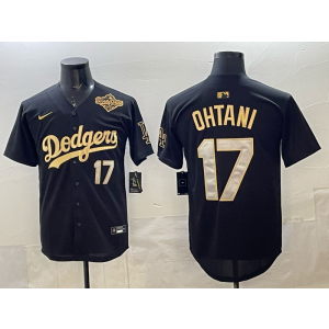 MLB Dodgers 17 Ohtani Black Gold 2025 World Series Nike Cool Base Men Jersey
