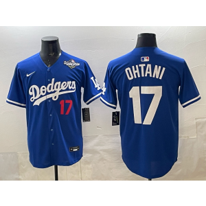 MLB Dodgers 17 Ohtani Blue 2025 World Series Nike Cool Base Men Jersey