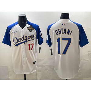 MLB Dodgers 17 Ohtani Blue Gold 2025 World Series Champion Nike Cool Base Men Jersey