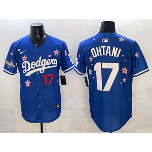 MLB Dodgers 17 Ohtani Blue Tokyo 2025 World Series Nike Cool Base Men Jersey