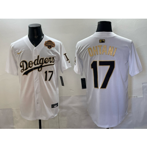 MLB Dodgers 17 Ohtani White Gold 2025 World Series Champion Nike Cool Base Men Jersey