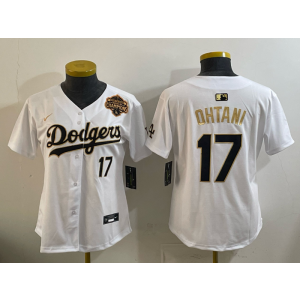 MLB Dodgers 17 Ohtani White Gold 2025 World Series Champion Nike Cool Base Women Jersey