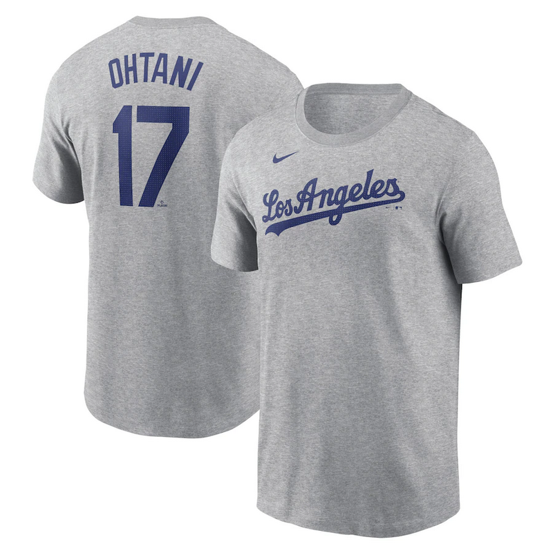 MLB Dodgers 17 Ohtani grey T-Shirt MLB Dodgers 17 Ohtani grey T-Shirt