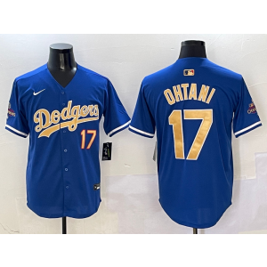 MLB Dodgers 17 Shohei Ohtani 2025 Blue Gold Collection Nike Cool Base Men Jersey