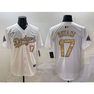 MLB Dodgers 17 Shohei Ohtani 2025 White Gold Collection Nike Cool Base Men Jersey