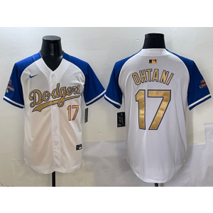 MLB Dodgers 17 Shohei Ohtani 2025 White Gold Collection Nike Cool Base Men Jersey