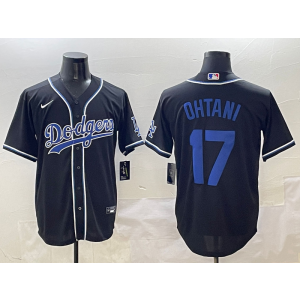 MLB Dodgers 17 Shohei Ohtani Black Blue Nike Cool Base Men Jersey