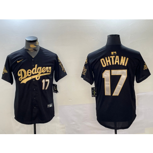 MLB Dodgers 17 Shohei Ohtani Black Gold 2024 World Series Nike Cool Base Men Jersey