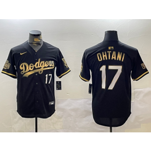 MLB Dodgers 17 Shohei Ohtani Black Gold 2024 World Series Nike Cool Base Men Jersey