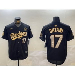 MLB Dodgers 17 Shohei Ohtani Black Gold 2024 World Series Nike Cool Base Men Jersey with 34 Patch