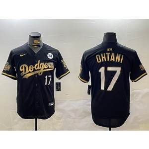 MLB Dodgers 17 Shohei Ohtani Black Gold 2024 World Series Nike Cool Base Men Jersey with 34 Patch
